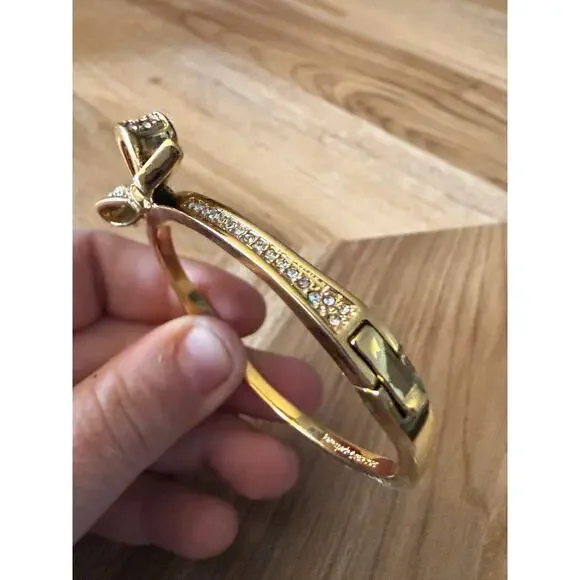NWOT Kate Spade New York Rhinestone Bow Hinge Love Notes Bracelet - Picture 2 of 6